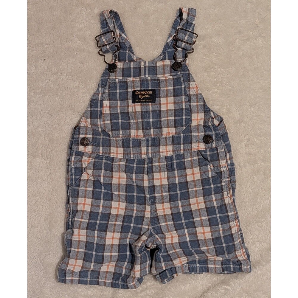 2000s OshKosh B'gosh Boys Overalls Plaid Size 18 Months Cotton